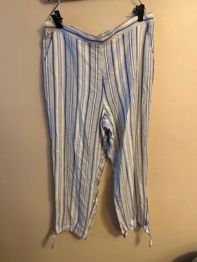 S&D Blue and White Striped Cropped Tie-Hem Trousers